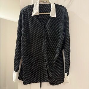 Notations Black and White Pinstripe Button Down Shirt